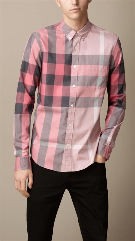 pink dress shirt burberry mens|pink burberry check shirt.